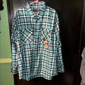 Dixxon Mens Cancun Teal Plaid Flannel Shirt - Casual Button-Up